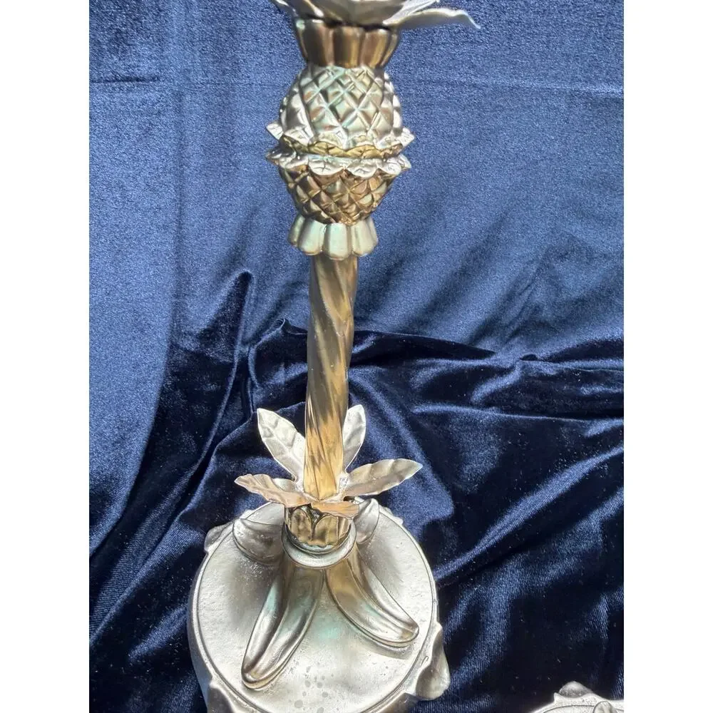Hollywood Regency Crystal Prism Candlestick Set Gold Floral Candle Holders